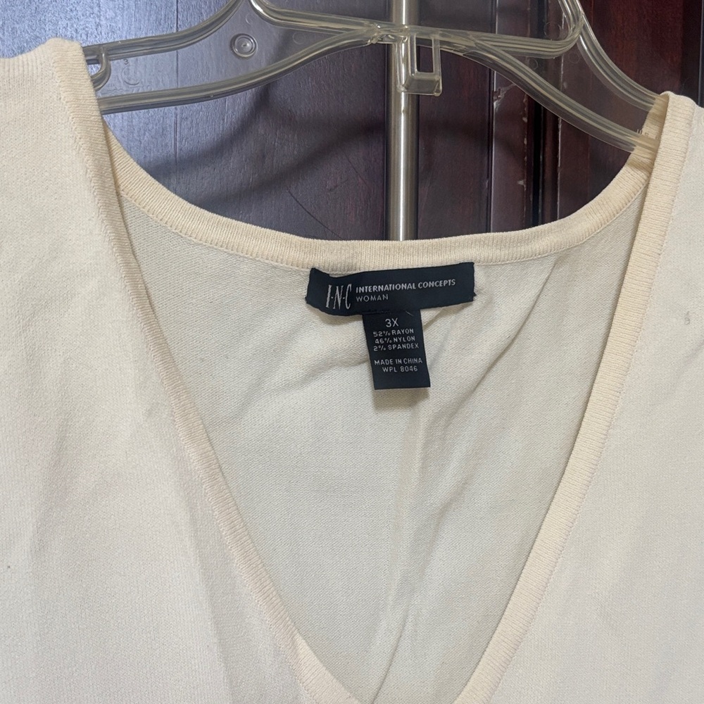 INC International Concepts Off-White V-Neck Blouse